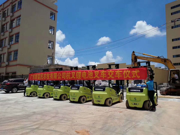 廣東新富民農(nóng)牧有限公司采購(gòu)杭州叉車(chē)案例-電動(dòng)鋰電池叉車(chē)